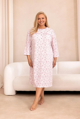 Cămașă de noapte Regina 022 100% bumbac mânecă 7/8 model floral - roz