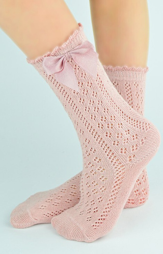 SB113 Șosete ajurate Noviti pentru copii până la genunchi - roz