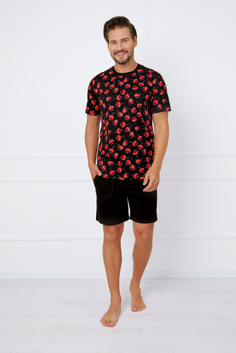 Cherry Pijama cu mânecă scurtă pentru bărbați, pantaloni scurți Italian Fashion - print/negru 