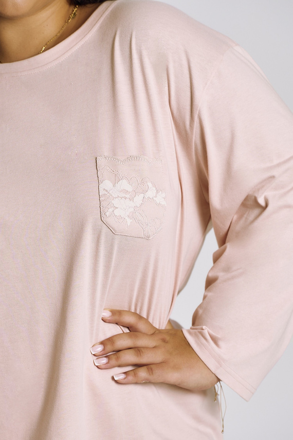 Pijamale de dama Nori 3468 Taro, bumbac roz, maneca 7/8, confortabila