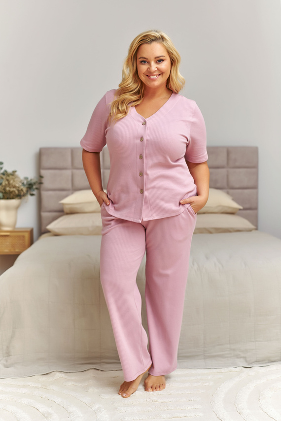 Pijama damă Doctor Nap 7466 plus size bumbac rib – roz