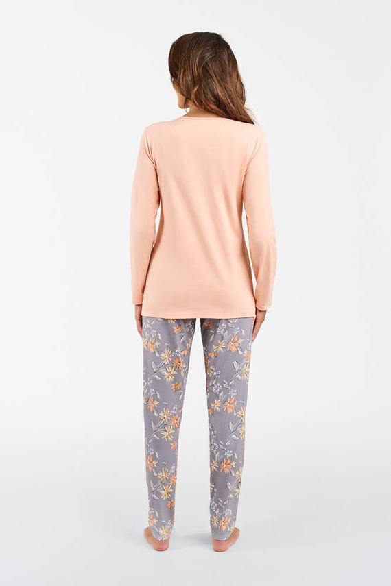 Pijama cu mânecă lungă și pantaloni pentru femei Kasali Italian Fashion - somon/print 