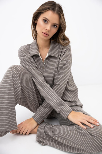 Sensis Amaya Mocca pijama damă din lyocell și vâscoză, lungă, cu dungi
