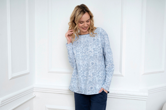 Gracjela Pijama de damă cu mânecă lungă, pantaloni lungi Italian Fashion - imprimeu albastru/verde