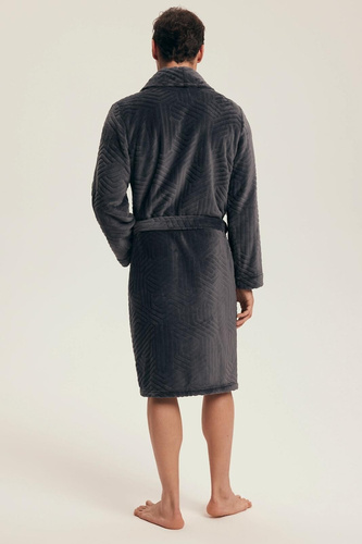 Halat de baie bărbătesc Henderson 43379 Nandu, gri - legat în talie, lungime până la genunchi