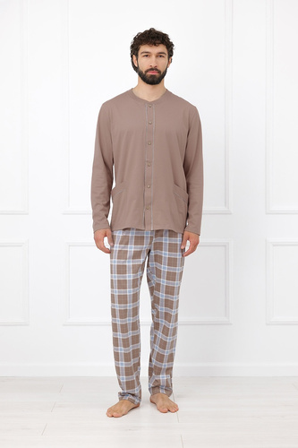 Italian Fashion Wilhelm pijama bărbați 100% bumbac nasturi carouri - cappuccino
