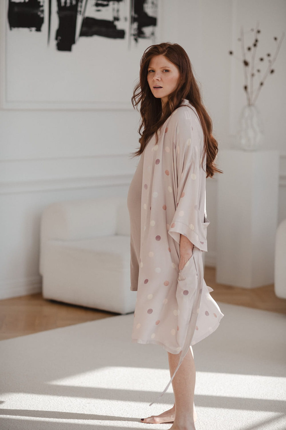 Halat de baie din bambus de maternitate Milk&Love cu buline