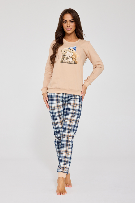 671/425 Cornette Bears pijamale dama | Bumbac, imprimeu ursuleț, pantaloni în carouri