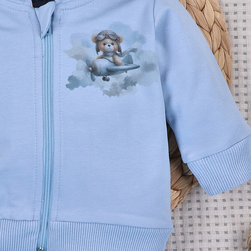 NINI Baby Bear Pilot bluză organică pentru bebeluși cu fermoar ABN-5751/BLE