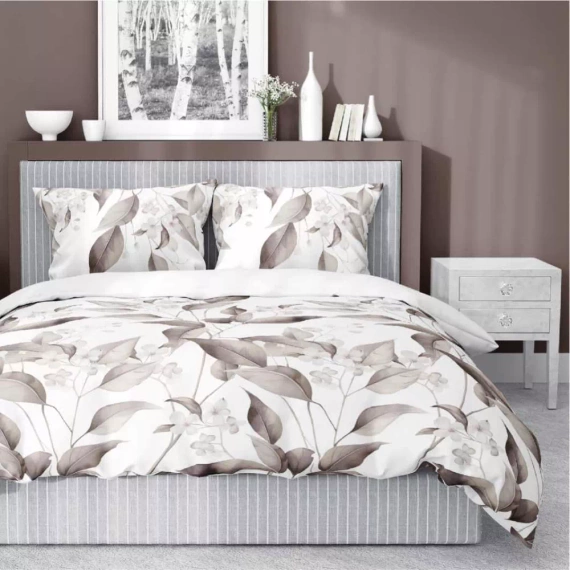 5326 B Lenjerie de pat satin frunze Detexpol bej