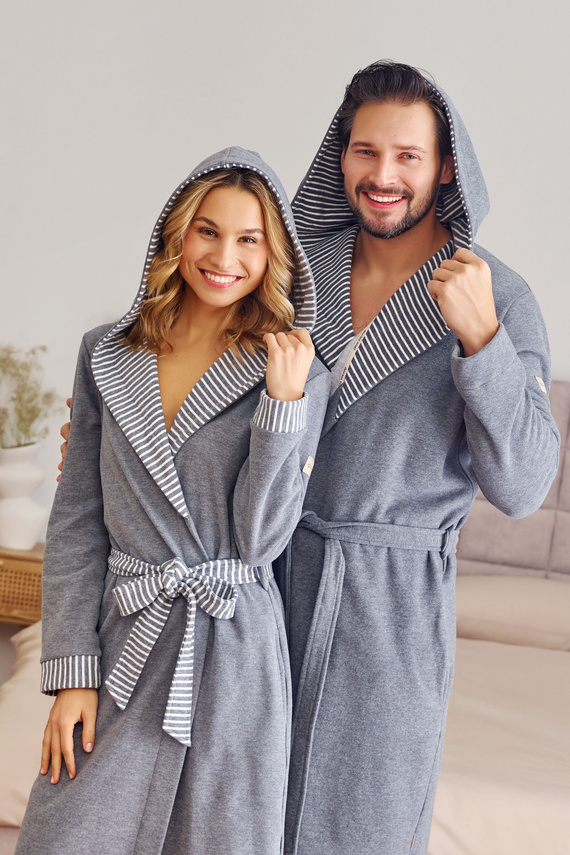 7229 Halat de baie dama Doctor Nap - bumbac, gluga, finisaje elegante - gri inchis