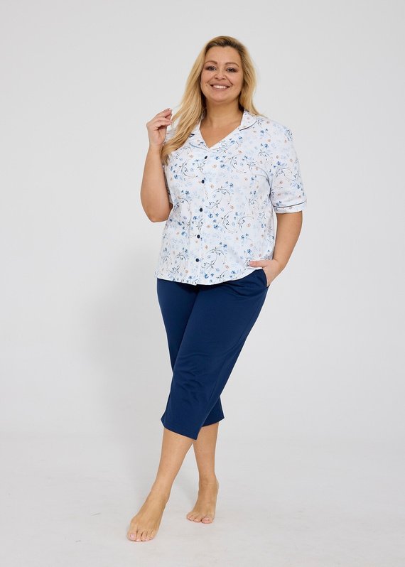 Cornette Yvonne 347/347 pijama damă bumbac flori nasturi pantaloni 3/4