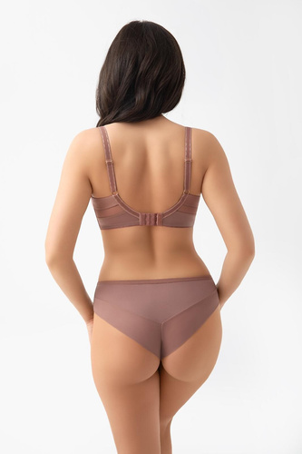 Gorsenia K567/1 VICKY Mocca braziliene din microfibră și tul, spate fără cusături