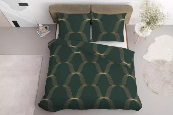 5088 B Home Satin Lenjerie de pat Satin, ornament verde sticla Detexpol