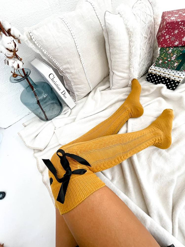 835 Wstążka Zakolanówki damskie Milena - miodowy