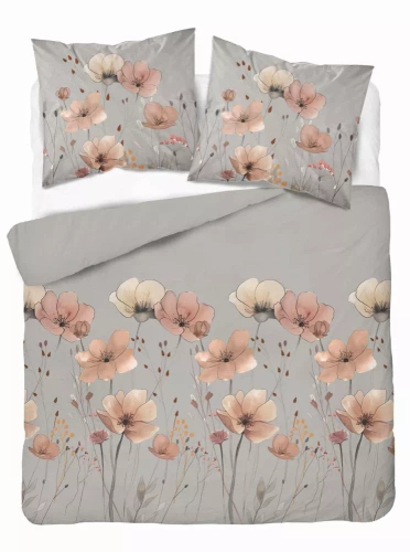 5493 A Detexpol Satin Stories lenjerie de pat satin gri | 100% bumbac, țesătură din satin, fermoar, ambalaj cadou