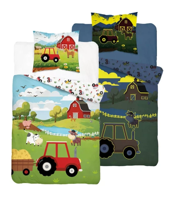 5545 A Fluo 95 Lenjerie de pat strălucitoare în întuneric fermă cu tractor 100% bumbac | Pentru copii Detexpol