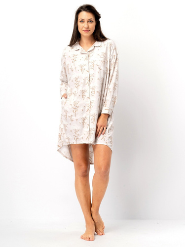 Cămașă de noapte LND 567 Key, bej – mânecă lungă, cu nasturi, poliester