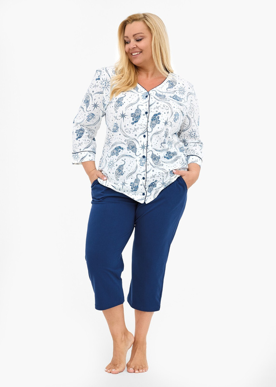 162/446 Pijamale dama Cornette Kristin 2 | 100% bumbac, cu fermoar, maneci 3/4 si pantaloni