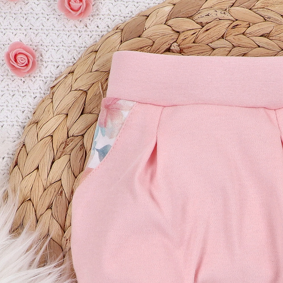 ABN-5425 Flori colorate Pantaloni Nini din bumbac organic, roz