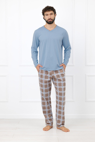 Italian Fashion Dante pijama bărbați bumbac, pantaloni lungi în carouri - gri metalizat