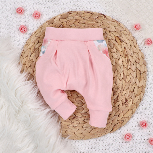 ABN-5425 Flori colorate Pantaloni Nini din bumbac organic, roz