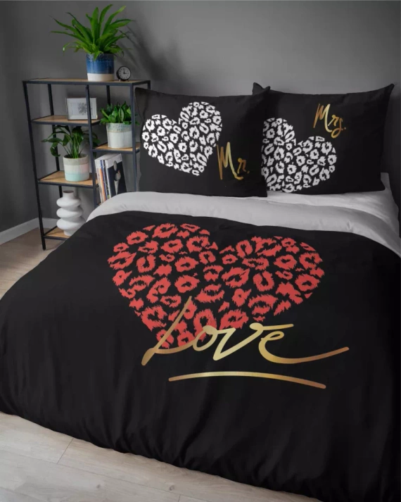 5291 A Lenjerie de pat Holland Cotton He and She Love Love Detexpol negru