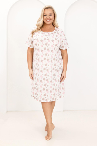 Rochie de noapte 173 Regina – din bumbac, cu print în cercuri și puncte, decolteu semicircular | Eleganță și confort
