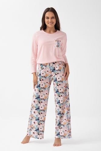 348 Pijamale dama Luna roz – bumbac, maneci lungi, model floral, confort si stil