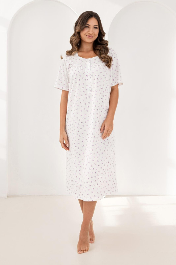 Rochie de noapte 019 Regina – lungă, din bumbac, cu decolteu cu nasturi | Eleganță și confort