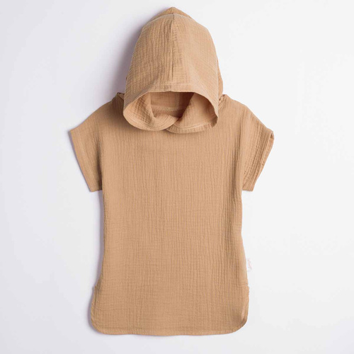 Poncou pentru copii Nicol 224393 din mușelin 100% bumbac cu glugă - caramel