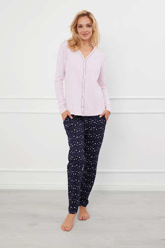 Libra Pijama de damă cu mânecă lungă și pantaloni Italian Fashion - roz/print 