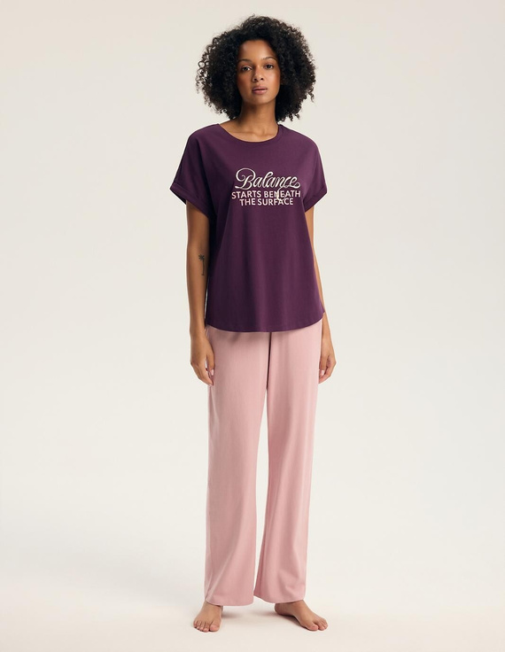 Henderson Galla 45445 Pijamale damă 100% bumbac Pantaloni lungi violet-roz prăfuit