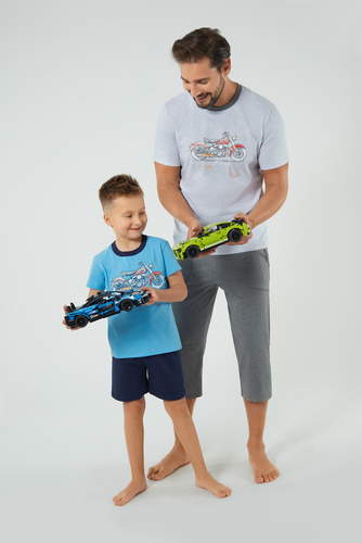 Junak Pijama cu mânecă scurtă pentru băieți, pantaloni scurți Italian Fashion - albastru/verde