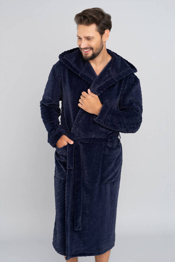 Zygmunt Halat de baie pentru bărbați cu glugă Italian Fashion - albastru marin 