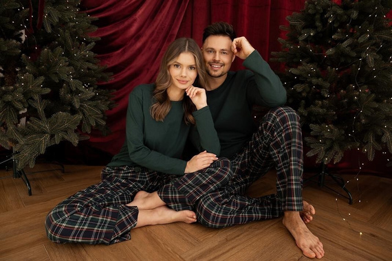 Sensis Josie pijama damă 100% bumbac pantaloni în carouri verde