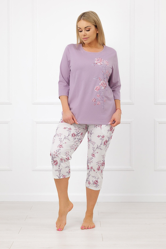 Italian Fashion Karilla Pijamale damă 3/4, 100% bumbac, flori de brândușă