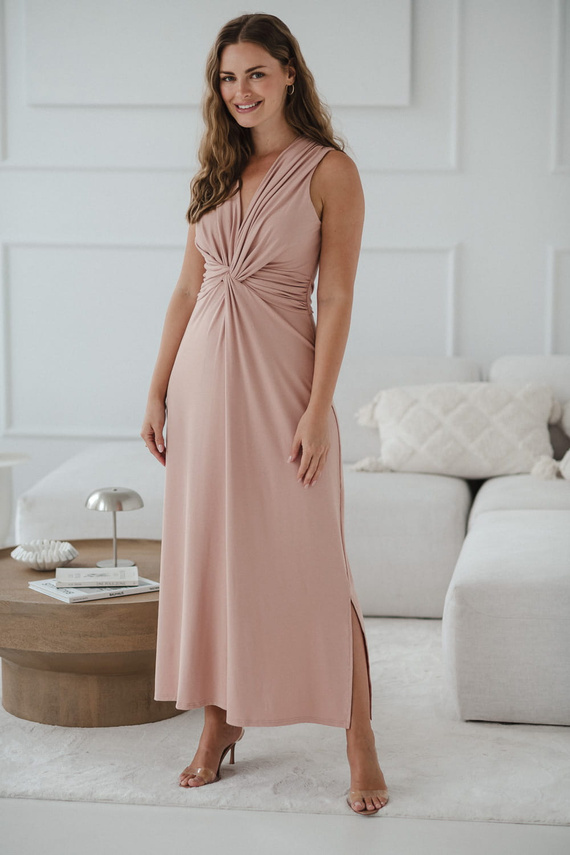Rochie maxi de maternitate si alaptare Loop Milk&Love, roz pudrat