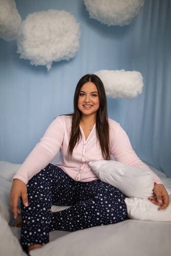 Libra Pijama de damă cu mânecă lungă și pantaloni Italian Fashion - roz/print