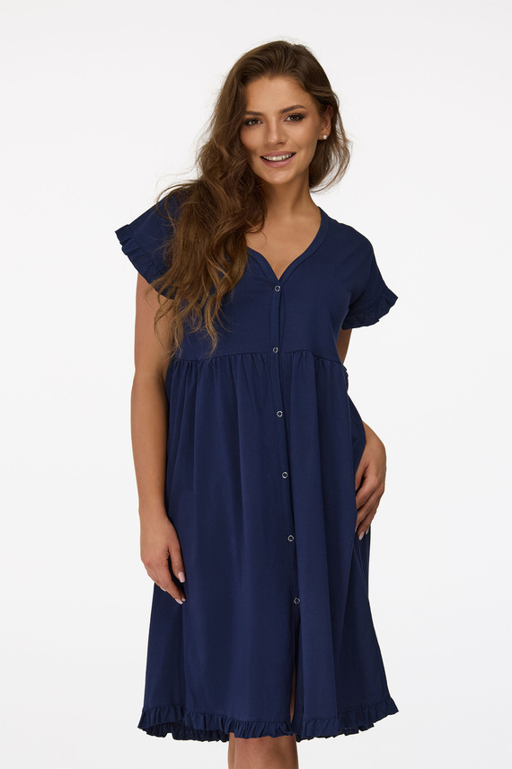 Cămașă de noapte pentru gravide Senizo nr. 21, bleumarin – 100% bumbac, mâneci scurte, capse pentru alăptare