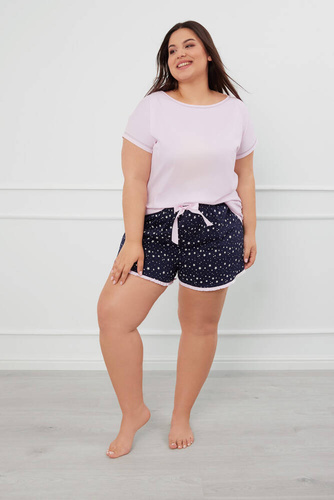 Pijama cu mânecă scurtă pentru femei Libra, pantaloni scurți Italian Fashion - roz/print 