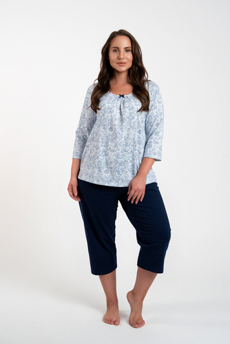 Pijama de damă Antonia mâneci 3/4, pantaloni 3/4 Modă italiană - imprimeu albastru/verde