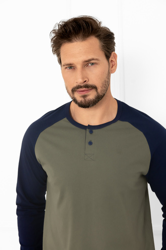 Alexander Pijama pentru bărbați Italian Fashion olive - bumbac, lung. mâneci și pantaloni