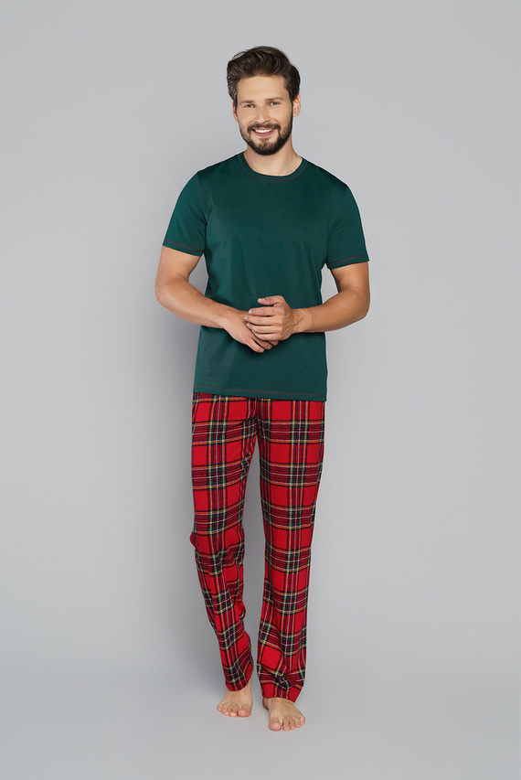 Narvik Pijama cu mânecă scurtă pentru bărbați, pantaloni lungi Italian Fashion- verde/print