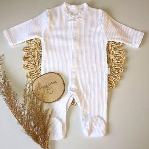 PA083 Salopeta pentru bebelusi cu dungi Mamatti - alb