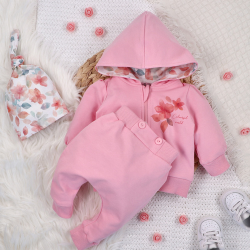 ABN-5426 Flori colorate Pantaloni de trening Nini din bumbac organic, roz