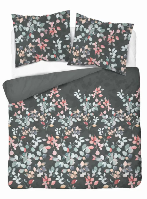 5084 A Home Satin Lenjerie de pat din satin cu crenguțe Detexpol grafit