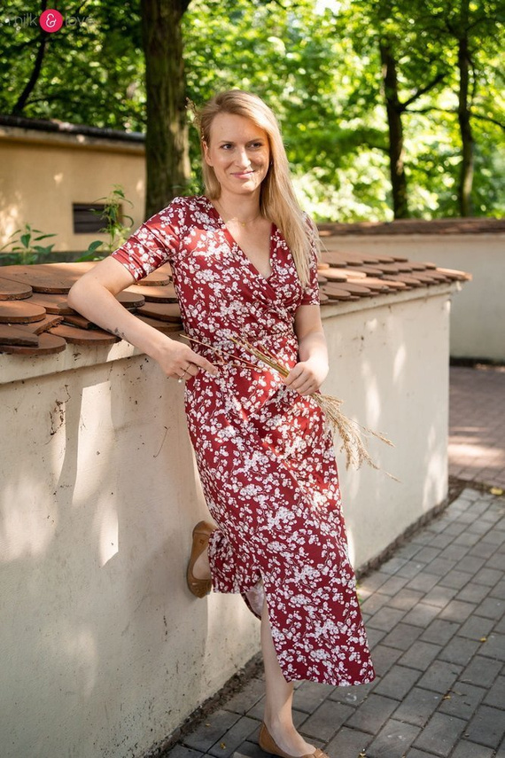 Sukienka ciążowa i do karmienia Two Ways LONG Milk&Love miętowa w magnolie i ptaki