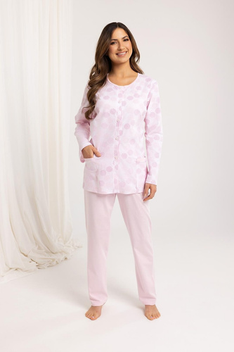 Pijamale dama 710 Regina, roz - bumbac, maneci lungi, nasturi, confort clasic