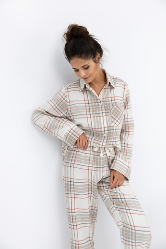 Pijamale Adalyn Sensis pentru femei - flanel de bumbac în carouri, cu nasturi